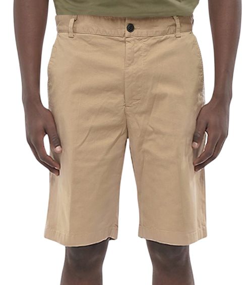 Beige Solid Cotton Shorts