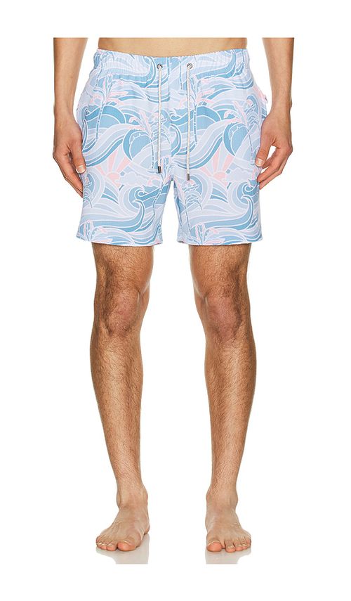 Vintage Summer Seersucker Stretch Volleys in Blue. L. Also in M, S, XL/1X, XXL/2X