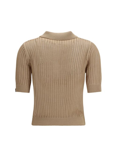 Openwork Cotton Polo Shirt — Beige