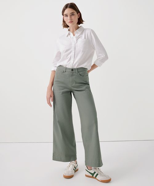 Women's Shadow Green Stretch Twill Wide Leg Pant