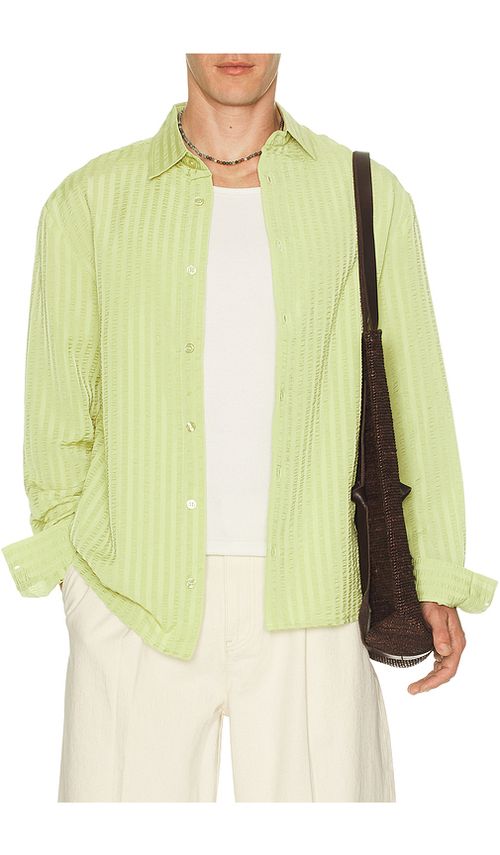 KROST Jordan Striped Wrinkle Shirt in Green. S. Also in M, L, XL/1X