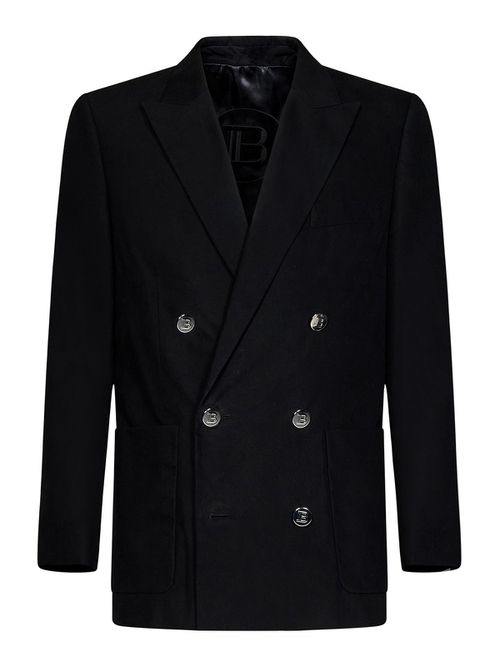 Black cotton twill double-breasted blazer