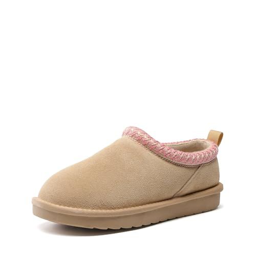 DREAM PAIRS Women's Genuine Suede Fuzzy Slippers Indoor Outdoor Fluffy Home Comfy Winter Slip On Cute Warm Memory Foam Furry Shoes FuzzyEasy