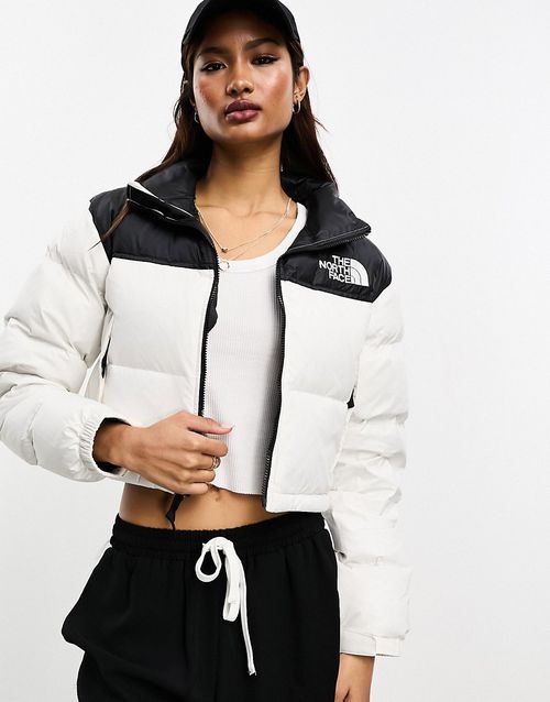 Nuptse cropped down puffer jacket in white and black