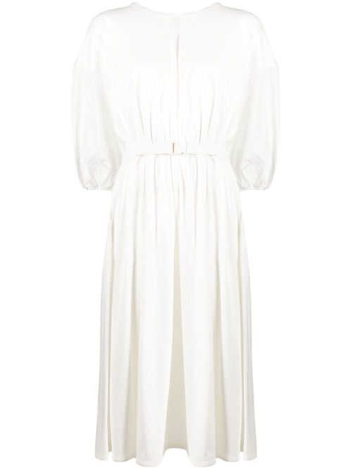 Belted cotton midi dress - White