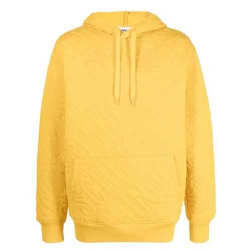 Mens Yellow All-Over Logo Embroidered Hoodie