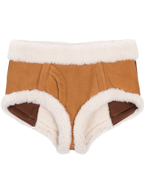 Trimmed sheepskin mini shorts - BROWN LIGHT