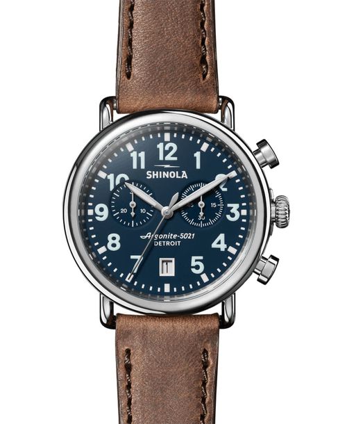 The Runwell Chrono Midnight Blue Dial Watch, British Tan Strap, 41mm