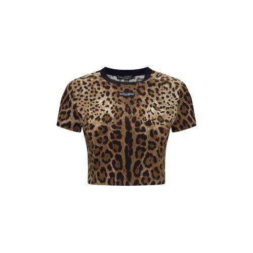 Leopard-Print Cropped T-shirt — Beige