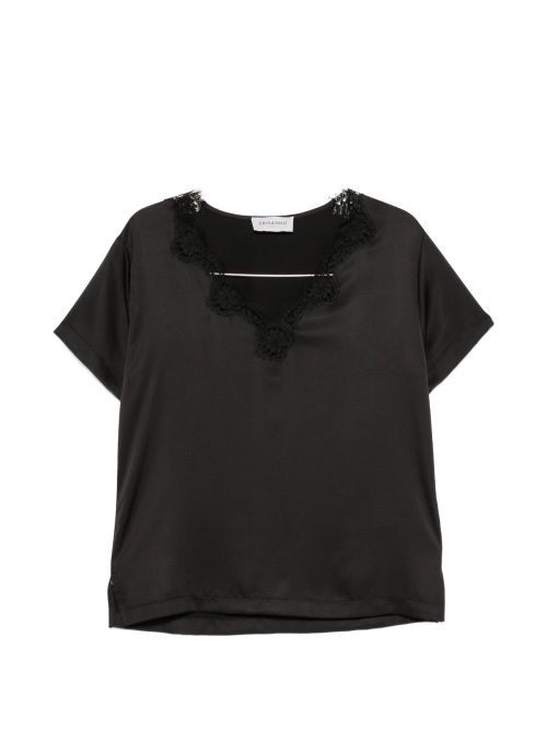 Lace-Trim T-shirt — Black