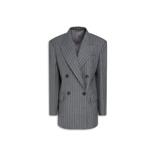 Virgin Wool Pinstriped Blazer — Gray