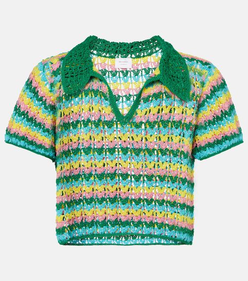 Striped crochet cotton polo shirt