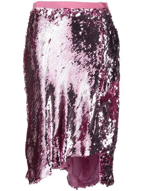 Asymmetric sequinned midi skirt - Pink