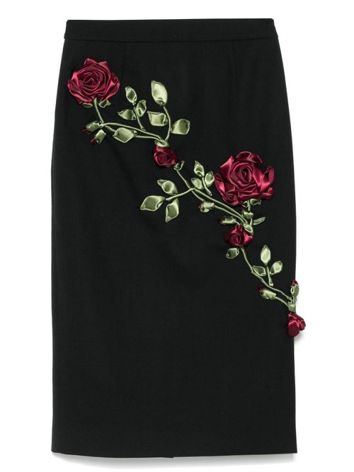 Floral-appliqué skirt - Black