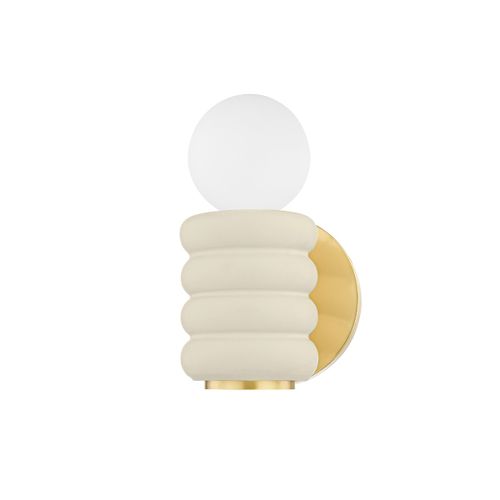 Aged Brass Ceramic Antique Ivory Wall Sconce from the Bibi Collection