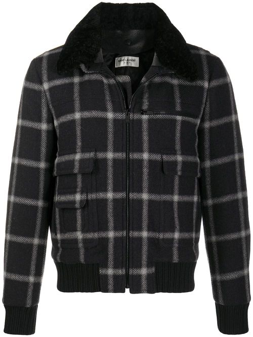 Checked bomber jacket - Black