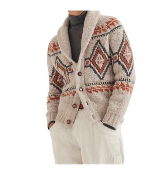 Geometric-jacquard cardigan