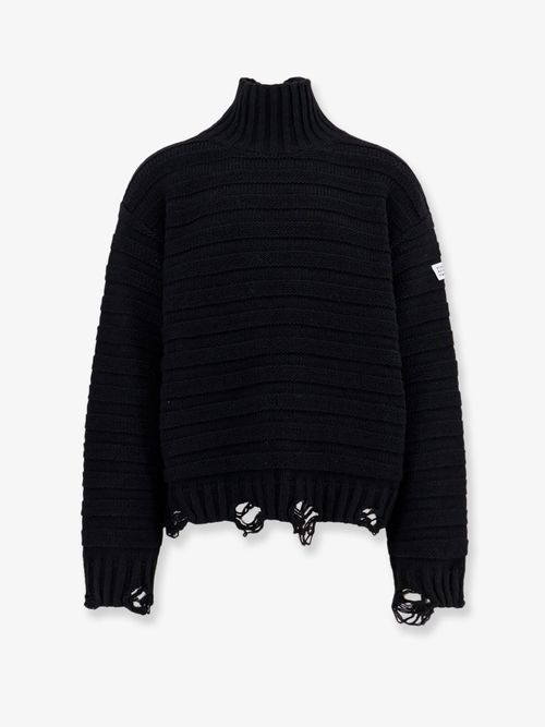 Wool-Blend Distressed Sweater — Black