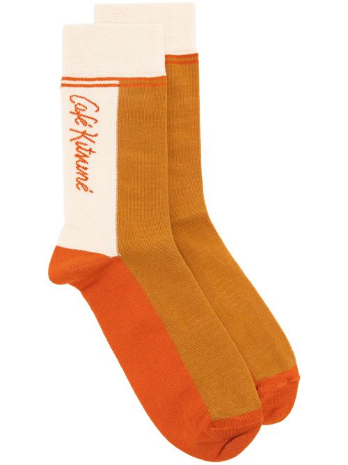 Intarsia-knit logo socks - Brown