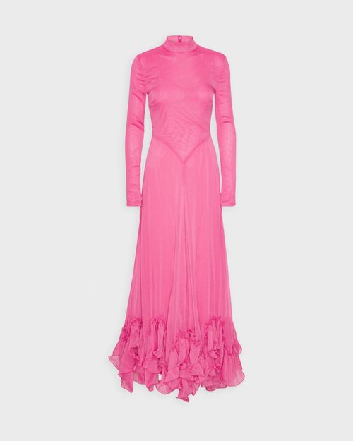 Rotate Dress Chiffon Maxi Ruffle Pink