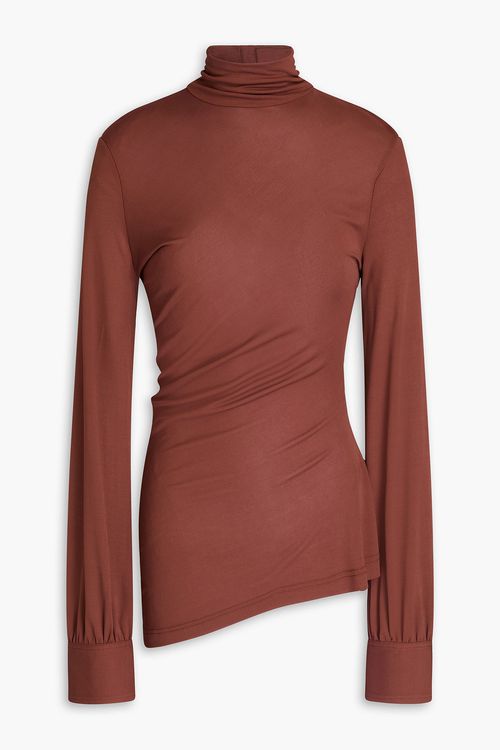 Proenza Schouler - Sonia asymmetric jersey turtleneck top - Brown - US 2