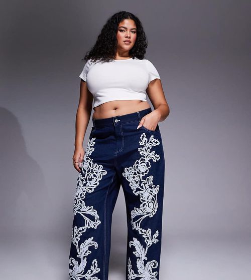 Curve embellished dream cornelli straight leg jeans in dark wash in dark blue