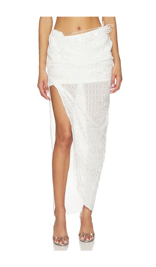 MARRKNULL Beaded Midi Skirt in White. S. Also in XS