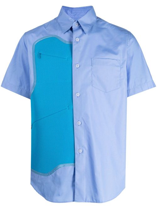 Mesh-panel short-sleeve shirt - Blue