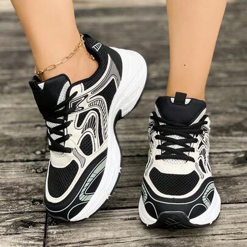 SheIn Women's Color - Block Chunky Sneakers, Mesh - Breathable, Retro Dad - Shoe Style, Comfortable For Running And Casual Sports .Soft Leather Thick-Soled