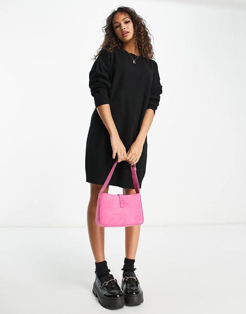 Long sleeve knitted mini dress in black