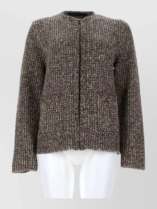 Fabiana Filippi - tweed pattern jacket textured fabric round neck