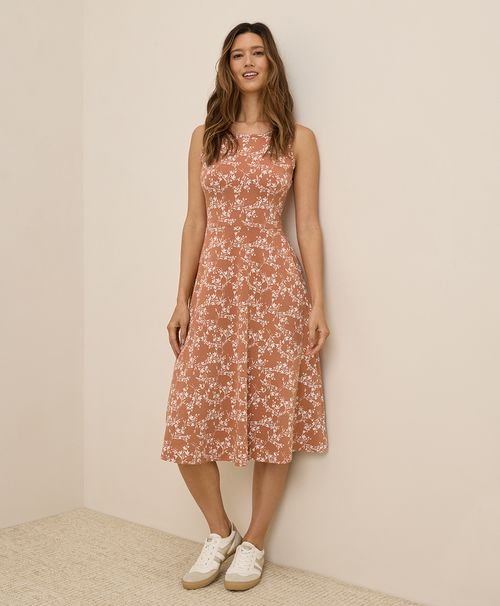Women's Bouquet Blooms Ochre Fit & Flare Keyhole Back Dre