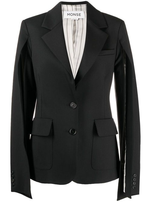 Arm-slit wool-blend blazer - Black