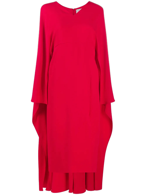 Cape-Style V-Neck Silk Dress — Red