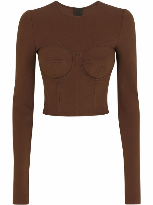Long-sleeved corset-top - Brown
