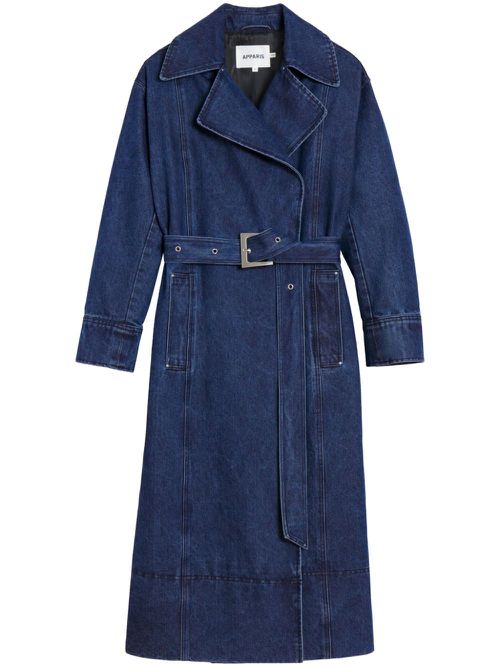 Tate belted double-breasted coat - Blue