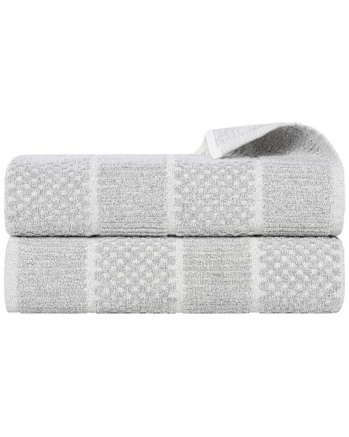 Superior Set of 2 Naples Medium Weight Checkered & Ribbed Bath Sheets