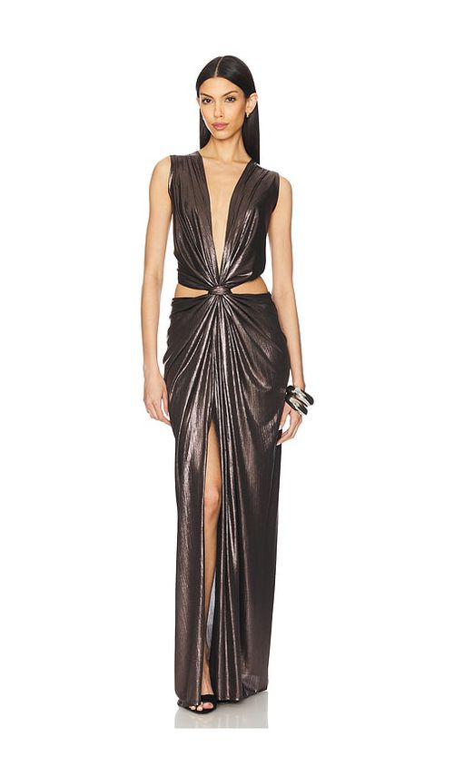 Sid Neigum Floor Length Knot Dress in Metallic Espresso - Brown. XS also in