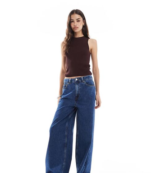 ASOS DESIGN Tall high waist wide leg jeans in midwash blue