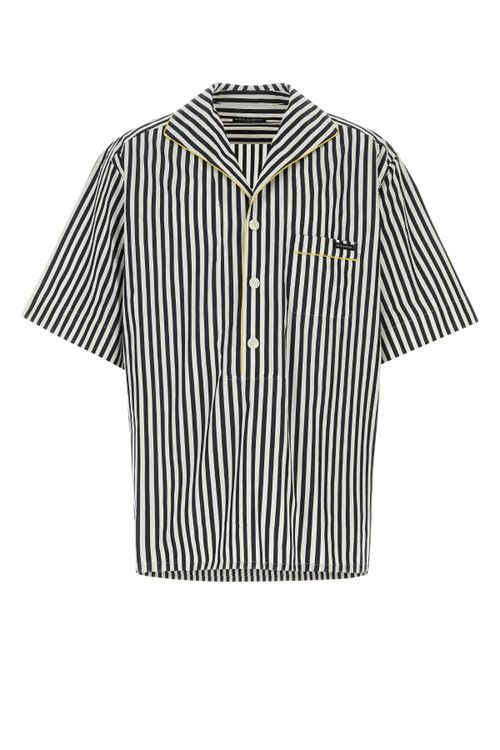 Cotton-Silk Striped Shirt — Navy