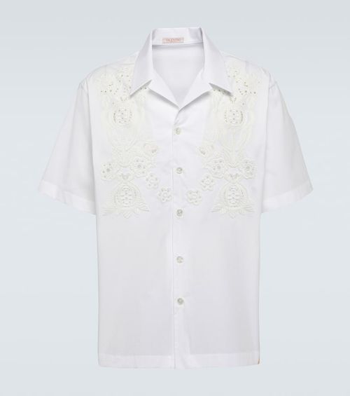 Embroidered cotton poplin bowling shirt