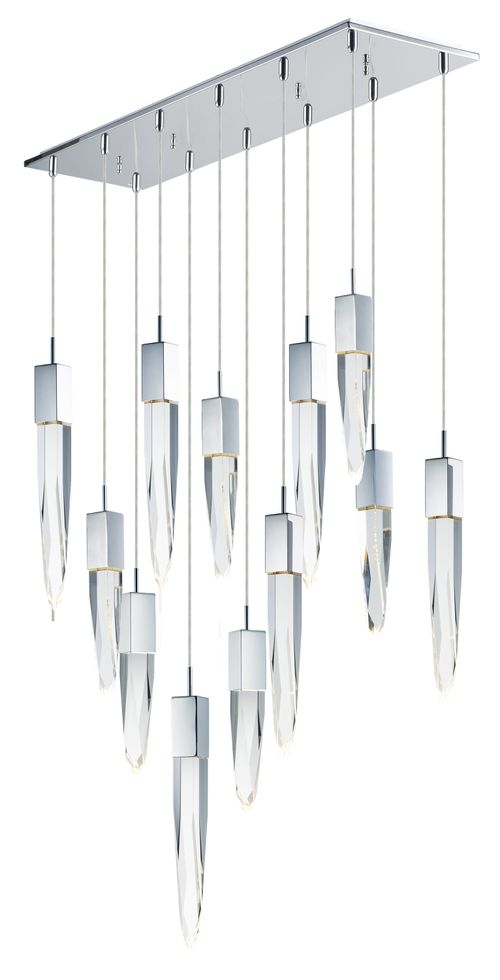 Lighting Quartz 39.25" LED 12-Light Pendant in Polished Chrome