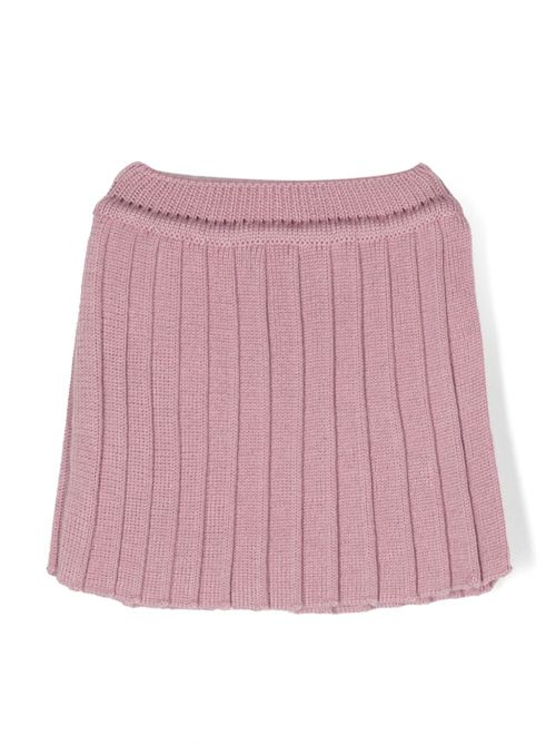 Plissé-effect virgin wool skirt - Pink