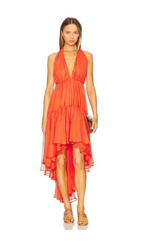Bardot Leona High Low Ruffle Dress in Red. Größe 8. Also in 10, 12