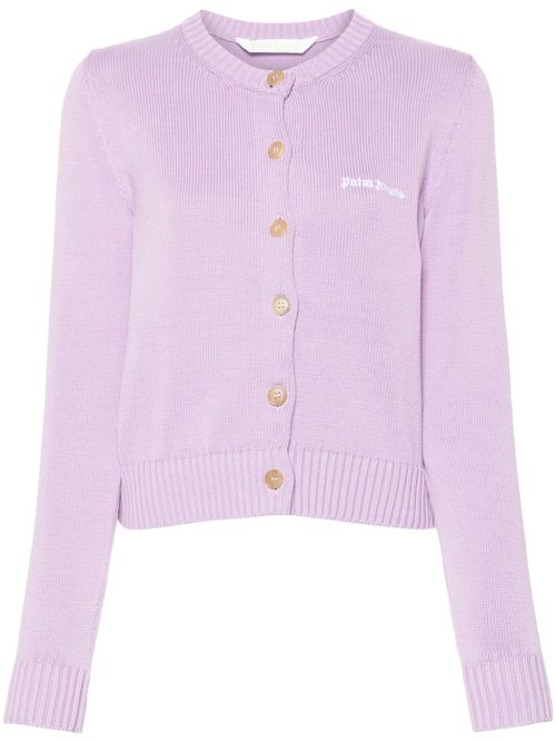 Logo-embroidered cotton cardigan - Purple