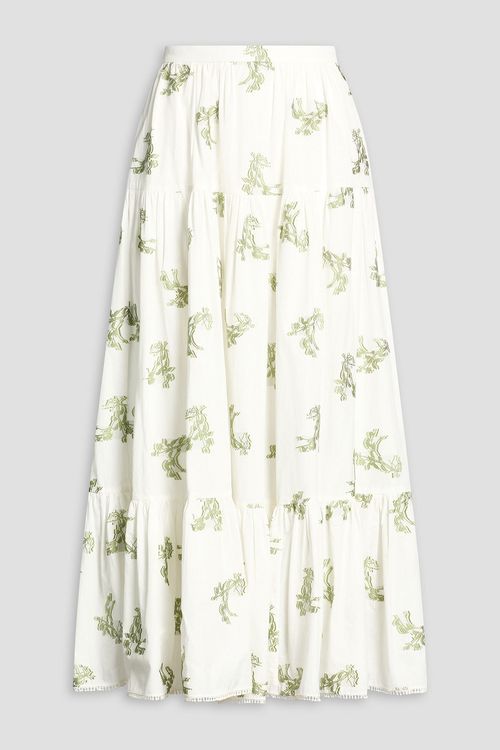 Tiered embroidered cotton-poplin midi skirt - White - UK/AU 12