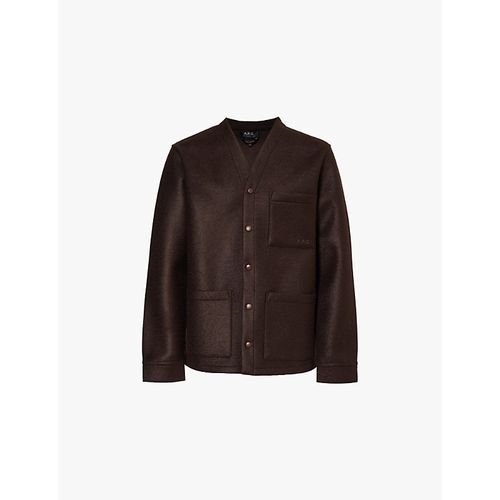 Mens Dark Brown Aurelien Boxy-fit Tonal-embroidery Knitted Jacket