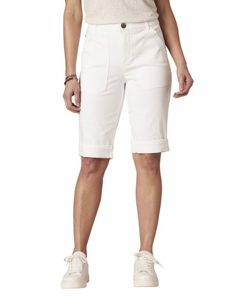 Petite Uncuffed Mid-Rise Button Closure Denim Shorts - Optic White
