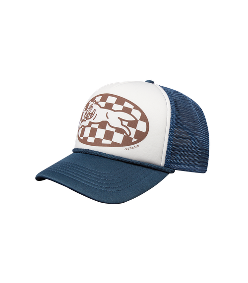 Checker Running Dog Trucker Cap - Ecru/Navy