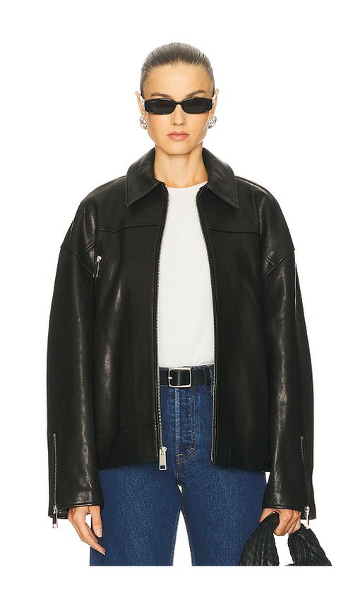 GRLFRND Alek Leather Moto in Black - Black. L also in S, XXS, XS